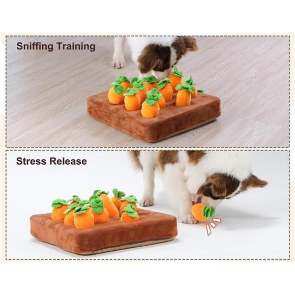 Interactive Dog Toys, Squeak Carrot Snuffle Mat Plush Puzzle Toys 2 in 1 - Picture 5 of 7